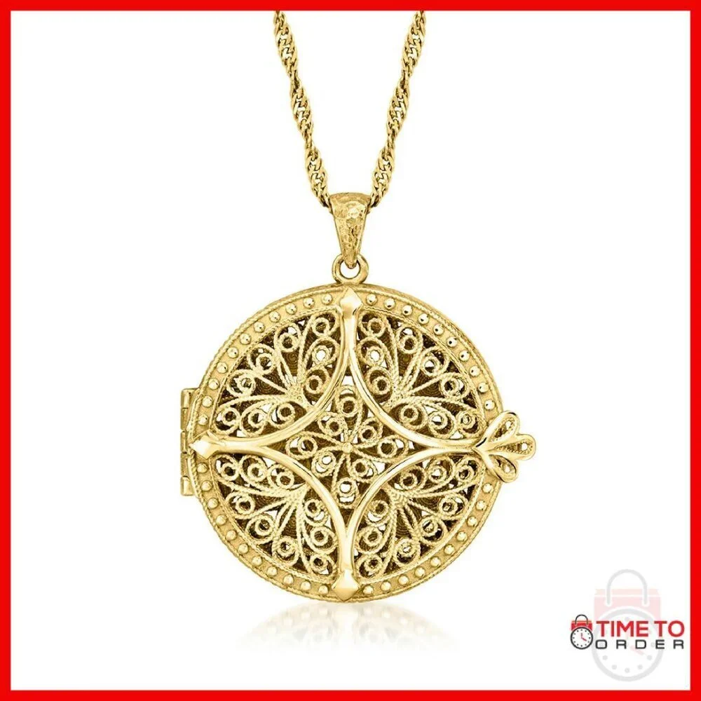 18kt Gold Over Sterling Silver Filigree Locket Necklace 12g
